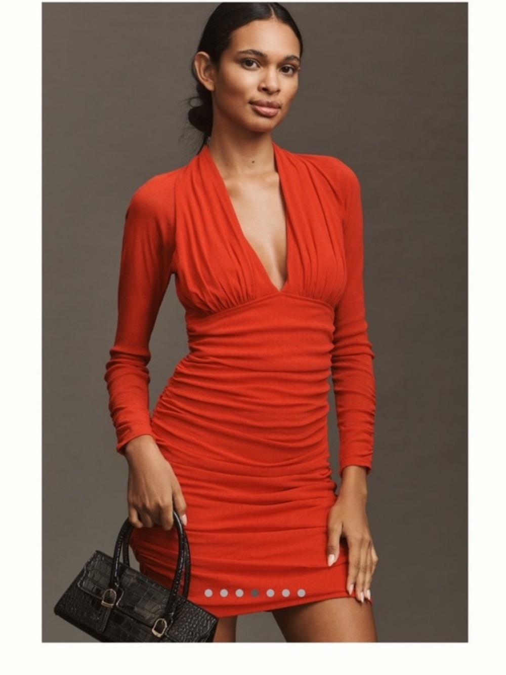 By Anthropologie V-Neck Ruched Mesh Midi Dress